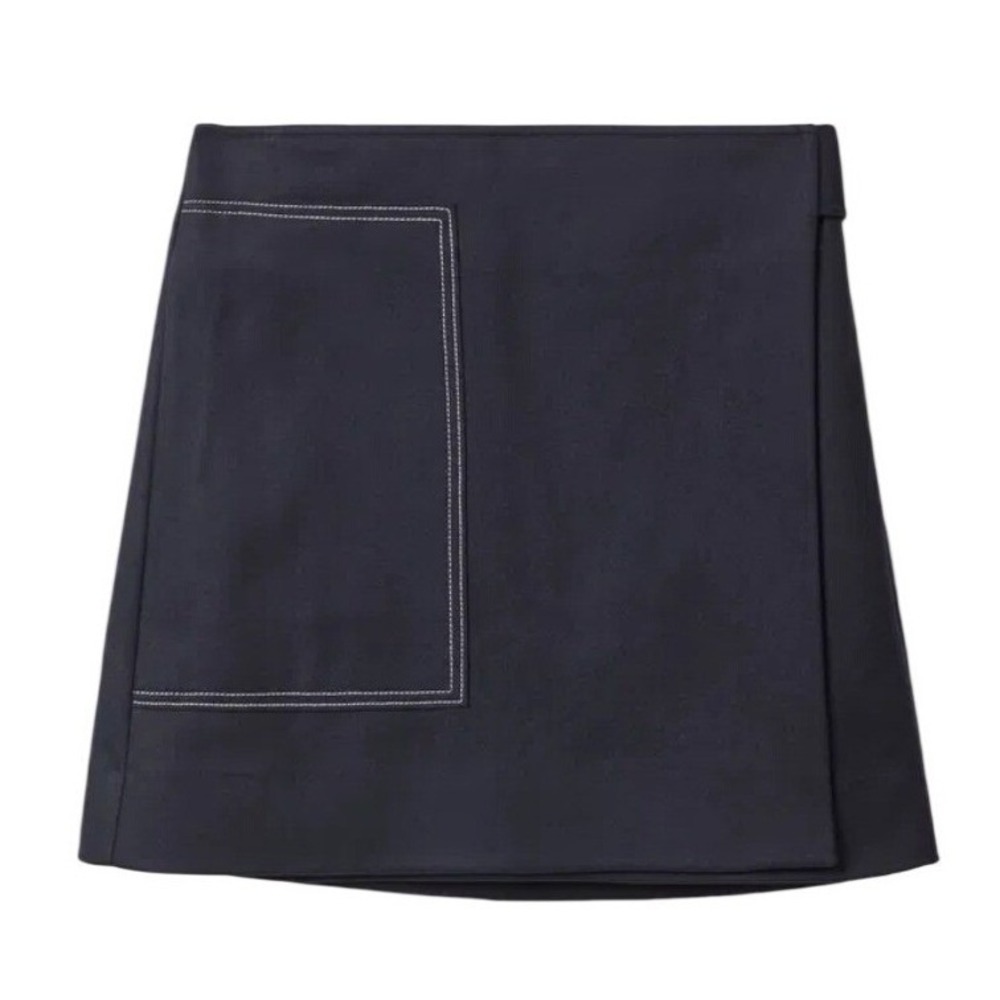 COS‎ Short Wool Skirt Navy Blue Contrast Stitch Wrap Mod Mini Skirt EUR 36 US 6